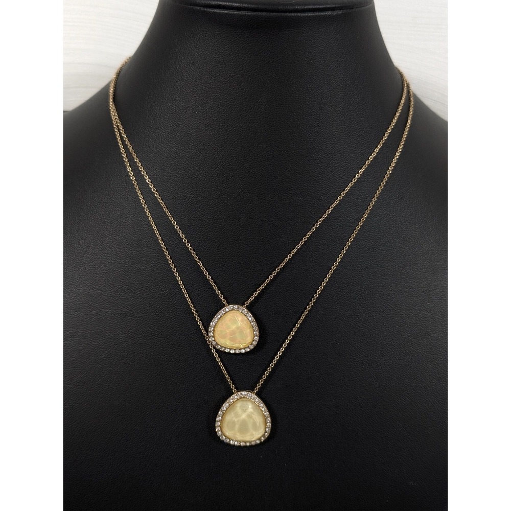 Gold Tone Layered Triangle Cabochon Crystal Halo Convertible‎ Necklace 18"